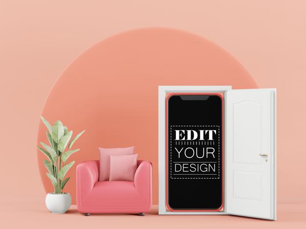 Blank Screen Smart Phone Computer Mockup For Interior Design Psd