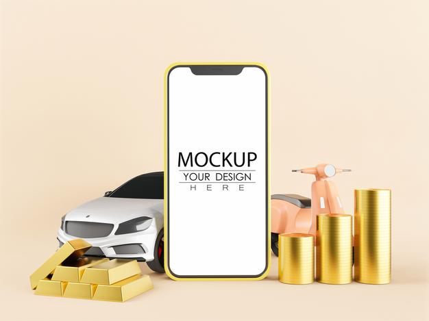 Blank Screen Smart Phone Computer Mockup For Wealth Concept Psd
