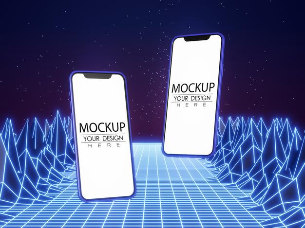 Blank Screen Smart Phone Computer Mockup On Modern Background Psd