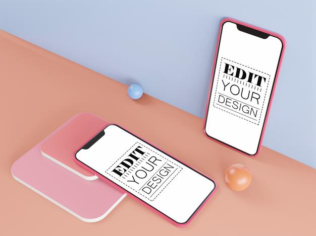 Blank Screen Smart Phone Computer Mockup On Modern Background Psd