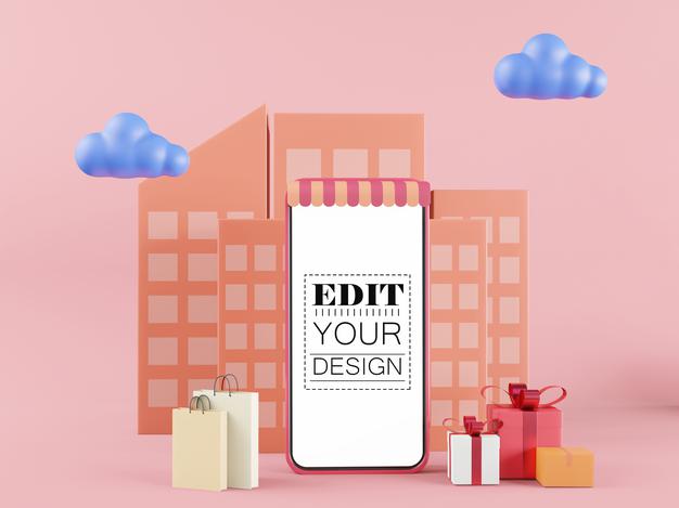Blank Screen Smart Phone Computer Mockup. Online Shop Concept Psd