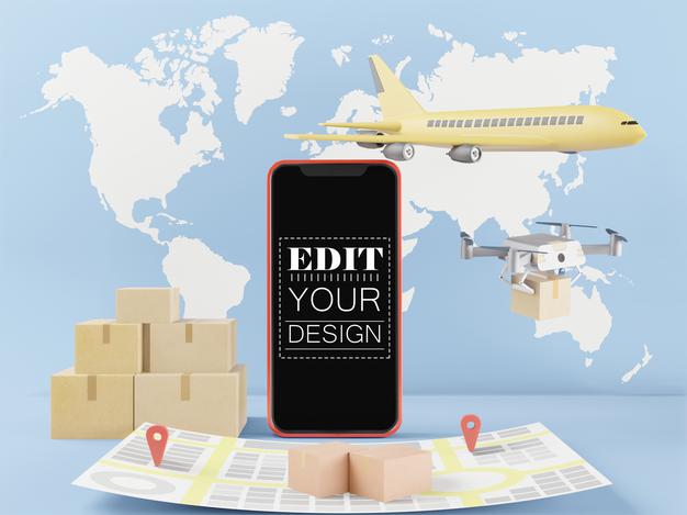 Blank Screen Smart Phone Computer Mockup. Shipping Concept Psd