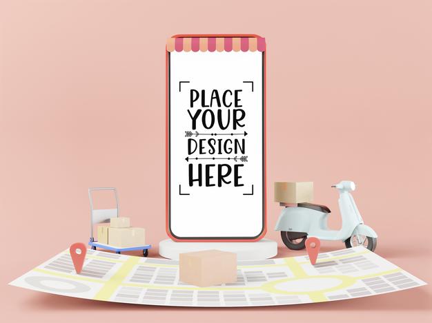 Blank Screen Smart Phone Computer Mockup. Transport And Location Concept Psd