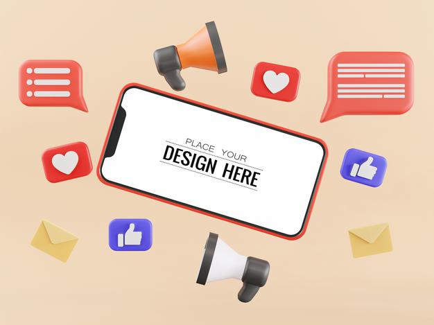 Blank Screen Smart Phone Computer Mockup With Social Media Icons Psd