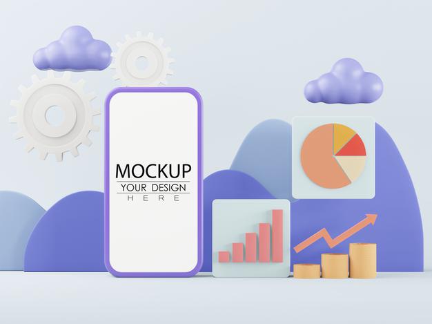 Blank Screen Smart Phone Computer Mockup With Statistic Psd