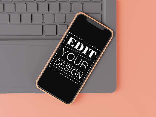 Blank Screen Smart Phone Mockup On Computer Psd