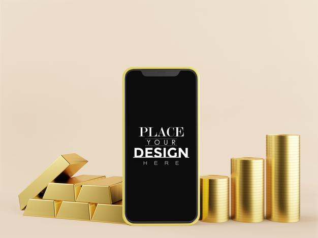 Blank Screen Smart Phone Mockup With Gold Psd