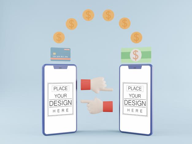 Blank Screen Smart Phone Mockup With Money Transfer Psd