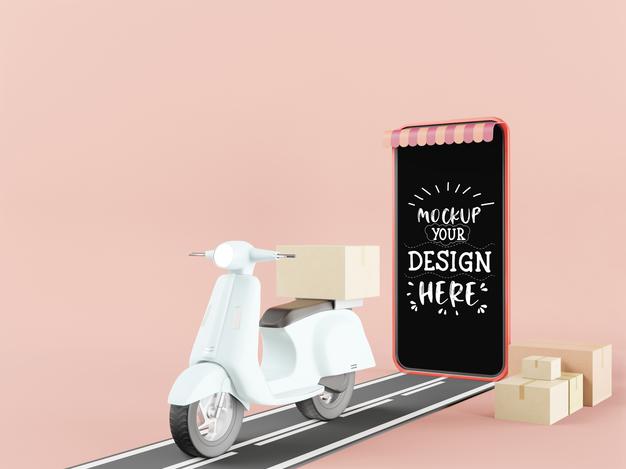 Blank Screen Smart Phone Mockup With Motorcycle Psd