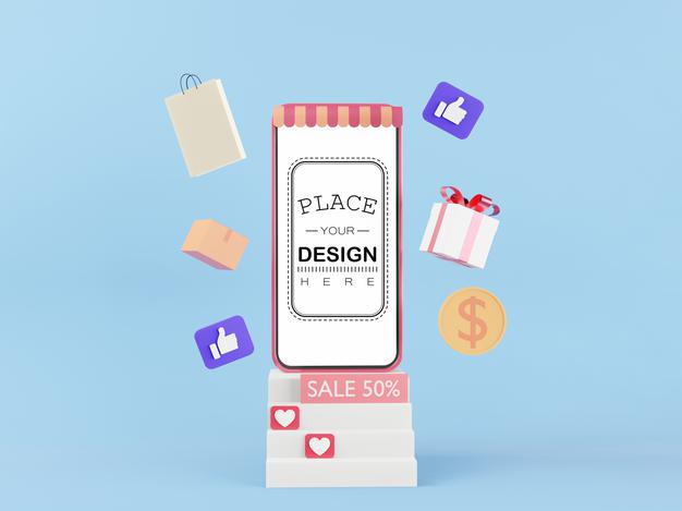 Blank Screen Smart Phone Mockup With Sales Concept Psd