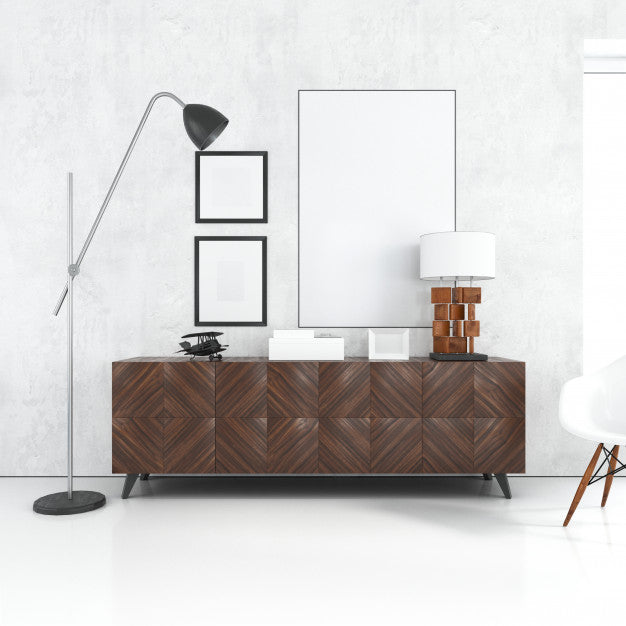 Blank White Frame Mockup On Wooden Table Psd