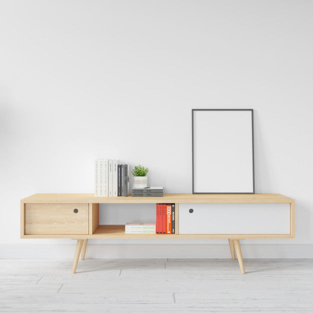 Blank White Frame Mockup On Wooden Table Psd