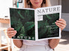 Blonde Woman Looking Into A Nature Magazine Mock Up Psd