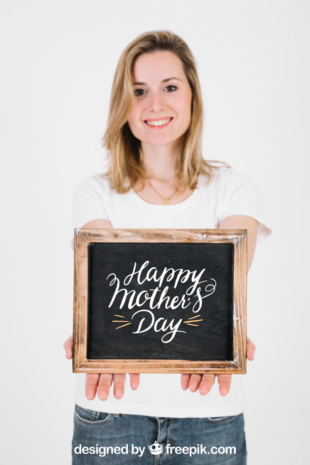 Blonde Woman Showing Slate Psd