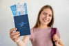 Blonde Woman With Passport Mock-Up Psd