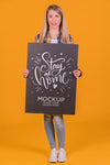 Blonde Woman With Sign Concept Mock-Up Psd