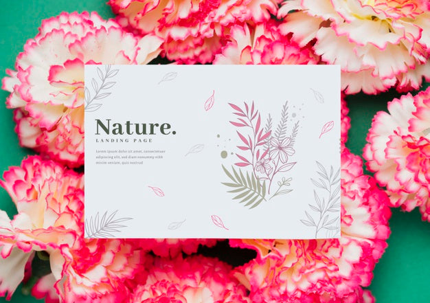 Blooming Flowers With Message Card Beside Psd