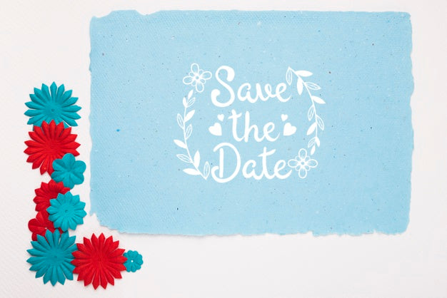 Blue And Red Flowers Save The Date Mock-Up Psd