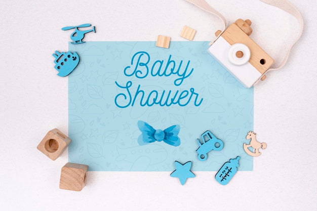 Blue Baby Shower Decorations With Camera Psd