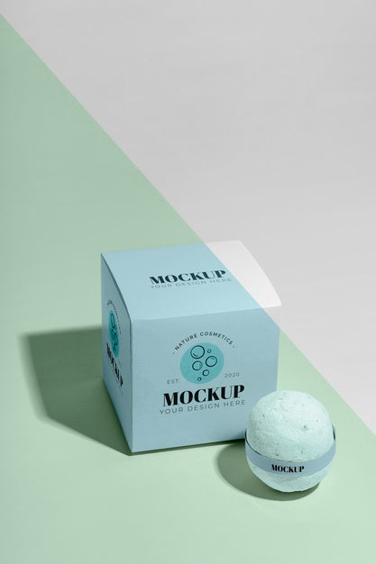 Blue Bath Bomb And Box Mock-Up Psd