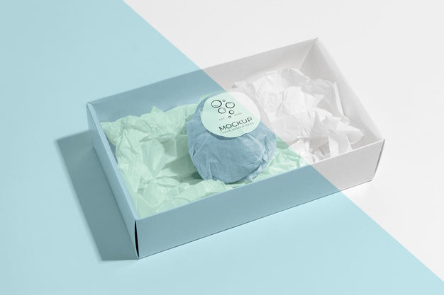 Blue Bath Bomb In Box High Angle Psd