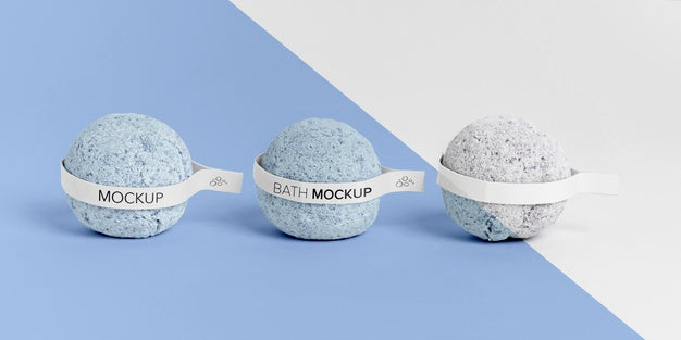 Blue Bath Bombs With Labels Psd