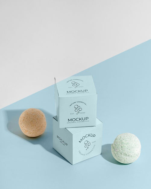 Blue Boxes And Bath Bombs High Angle Psd