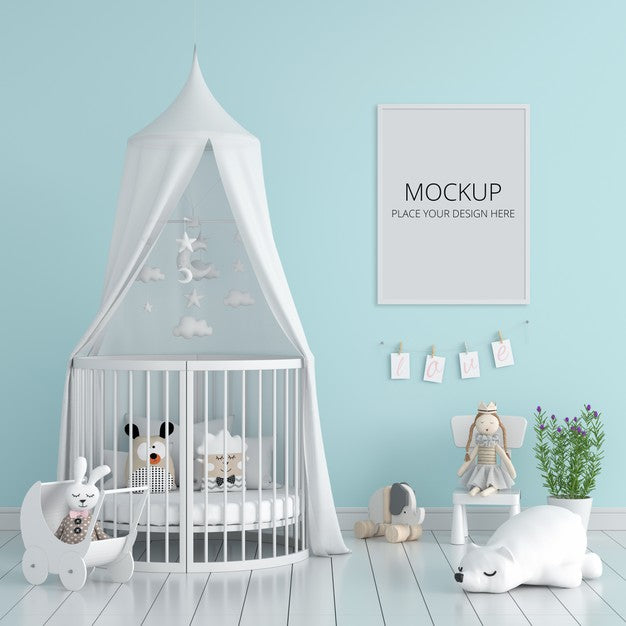 Blue Child Bedroom With Frame Mockup Psd
