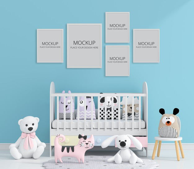 Blue Child Room With Frame Mockup Psd