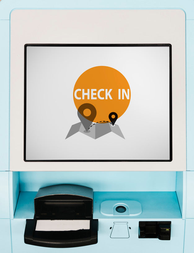 Blue Flight Check-In Kiosk Screen Mockup Psd
