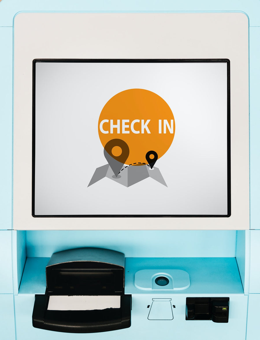 Blue Flight Check-In Kiosk Screen Mockup