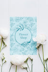 Blue Flower Shop Mock-Up And White Flowers Psd