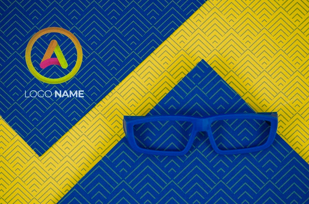 Blue Frame Lens With Company Logo Names Psd
