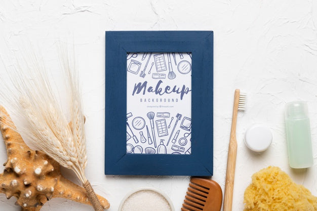 Blue Frame With Hygiene Products Flat Lay Psd