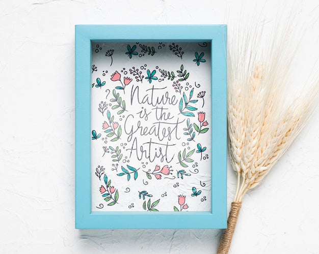 Blue Frame With Quote On Plain Background Psd