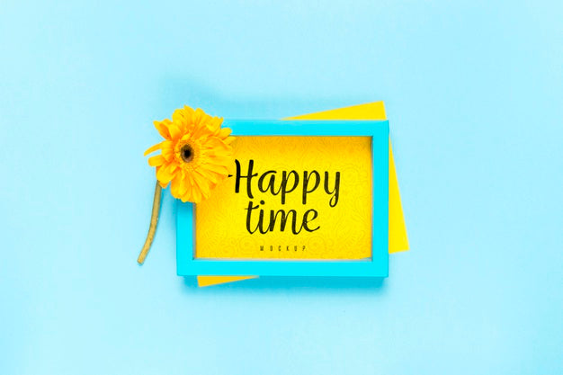 Blue Frame With Yellow Daisy Psd