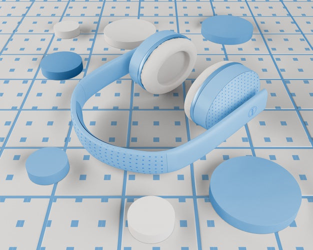 Blue Headphones Minimalistic Design Psd
