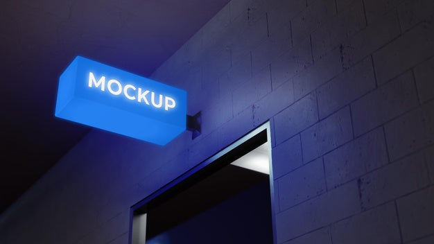 Blue Neon Night Business Sign Psd