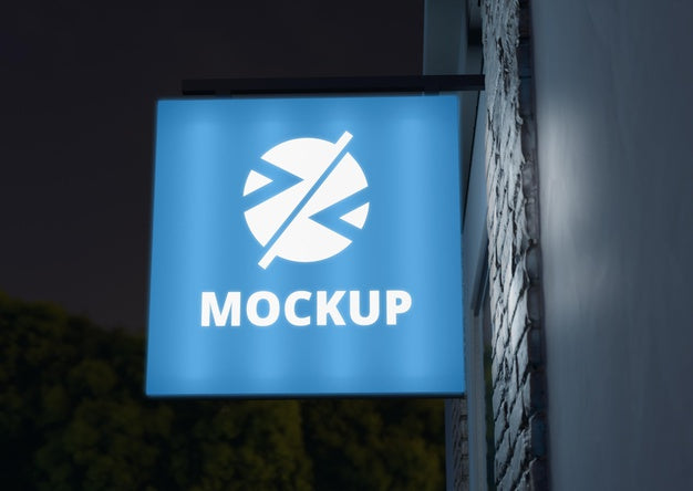 Blue Night Business Sign Mock-Up Psd