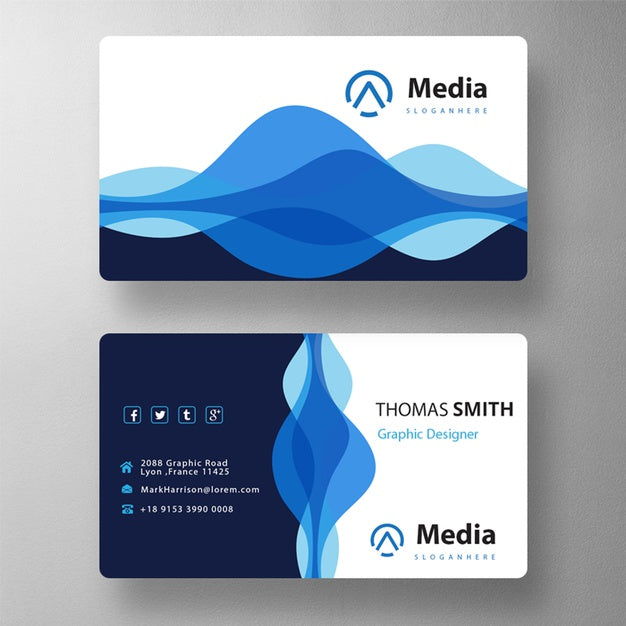 Blue Stylish Wavy Visit Card Psd