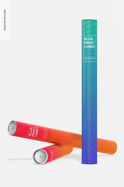 Blueprint Tubes Mockup, Perspective Psd