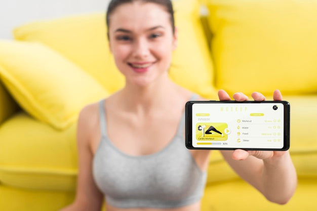 Blurred Woman Holding Mobile Phone Mock-Up Psd