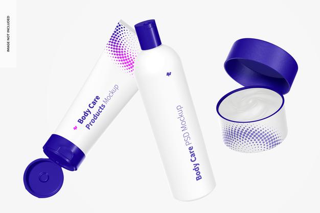 Body Care Products Scene Mockup, Floating Psd