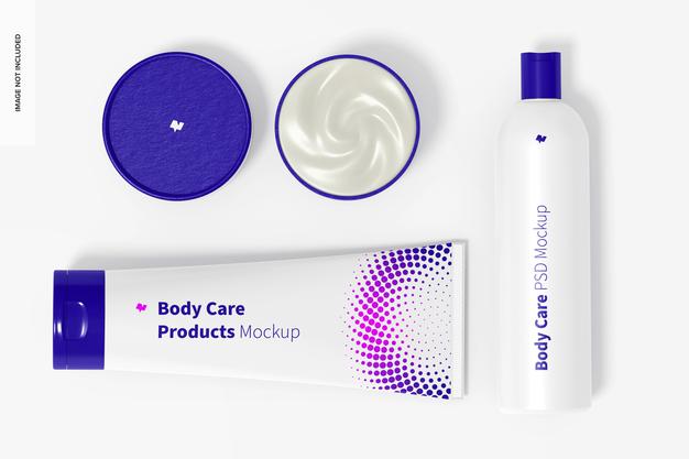Body Care Products Scene Mockup, Top View Psd