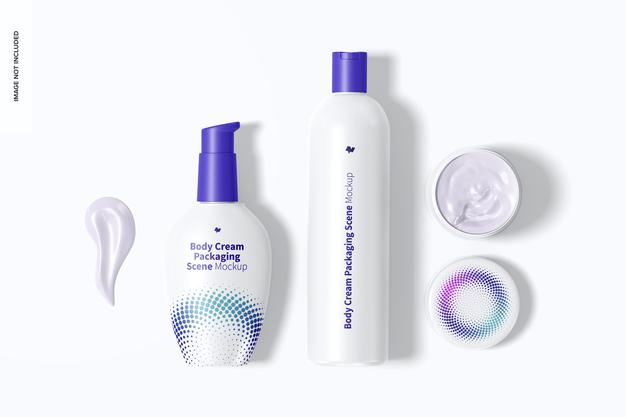 Body Cream Packaging Scene Mockup, Top View Psd