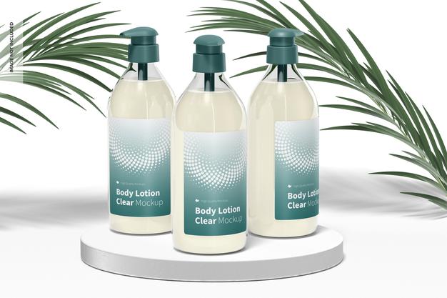 Body Lotion Clear Bottles Mockup Psd