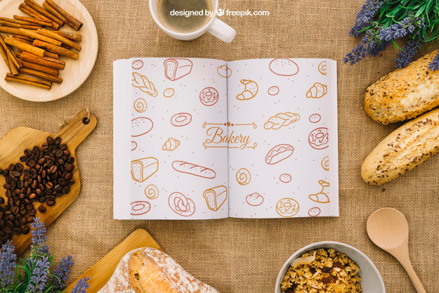 Book Composition With Breakfast Psd