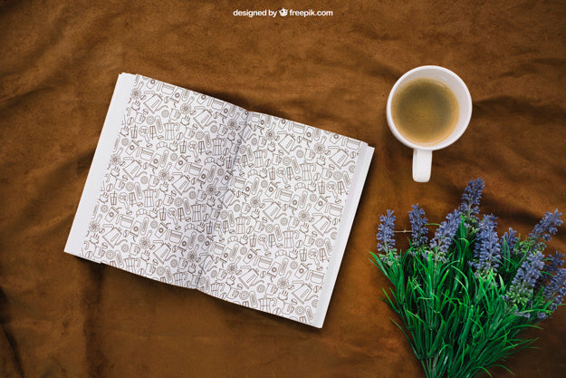 Book Composition With Coffee And Wildflowers Psd