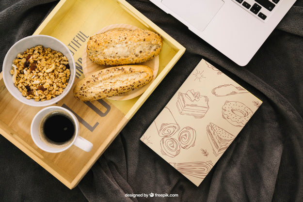 Book Cover Composition With Breakfast On Board Psd