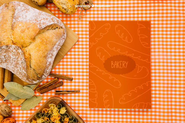 Book Cover Mockup With Bread Psd